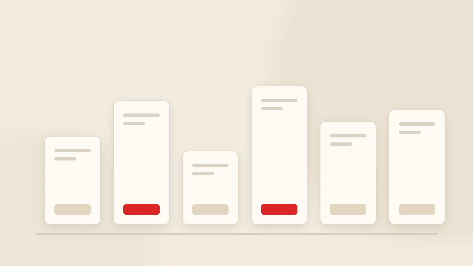 Six containers of different heights on a cream background, each holding the same small red customer-card symbol