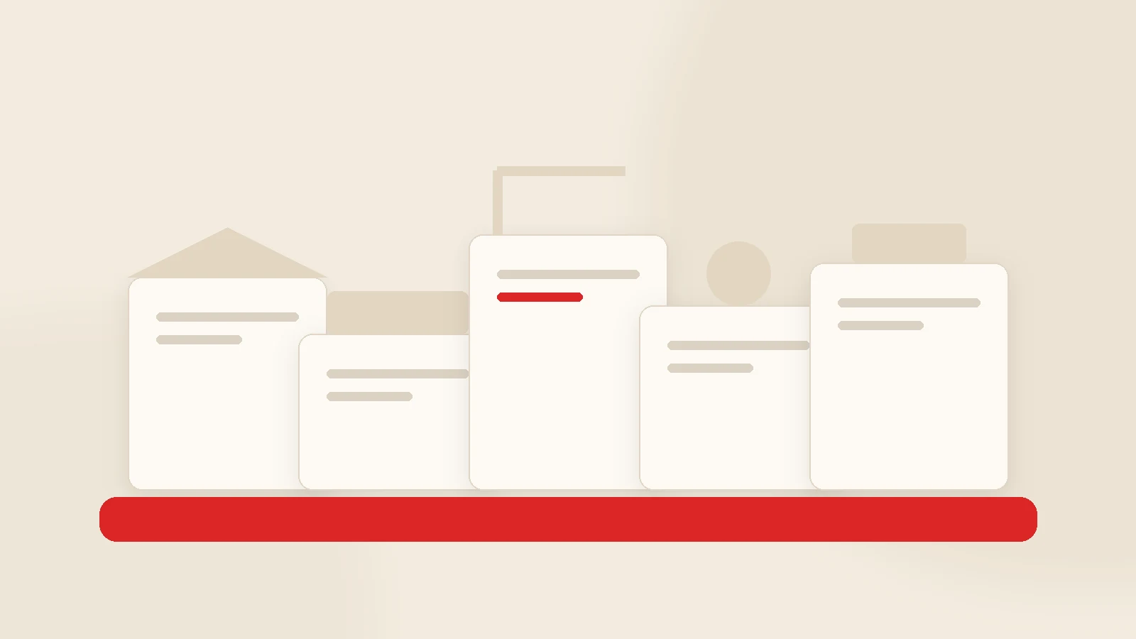 Five industry silhouettes standing on a shared red base on a cream background