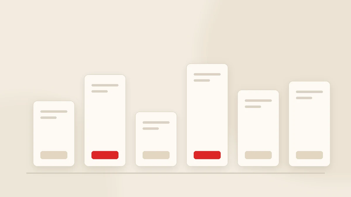 Six containers of different sizes each holding the same small card symbol, on a cream background