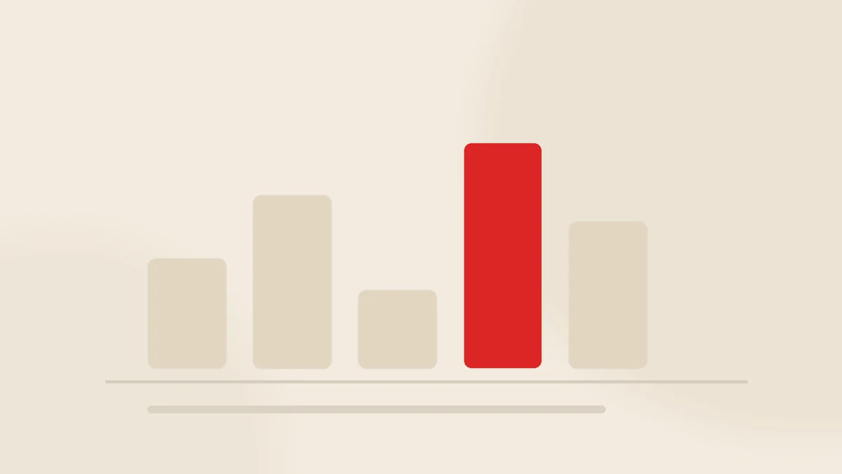 Farklı yükseklikte beş ölçüm çubuğunun birinin kırmızı olduğu sade grafik