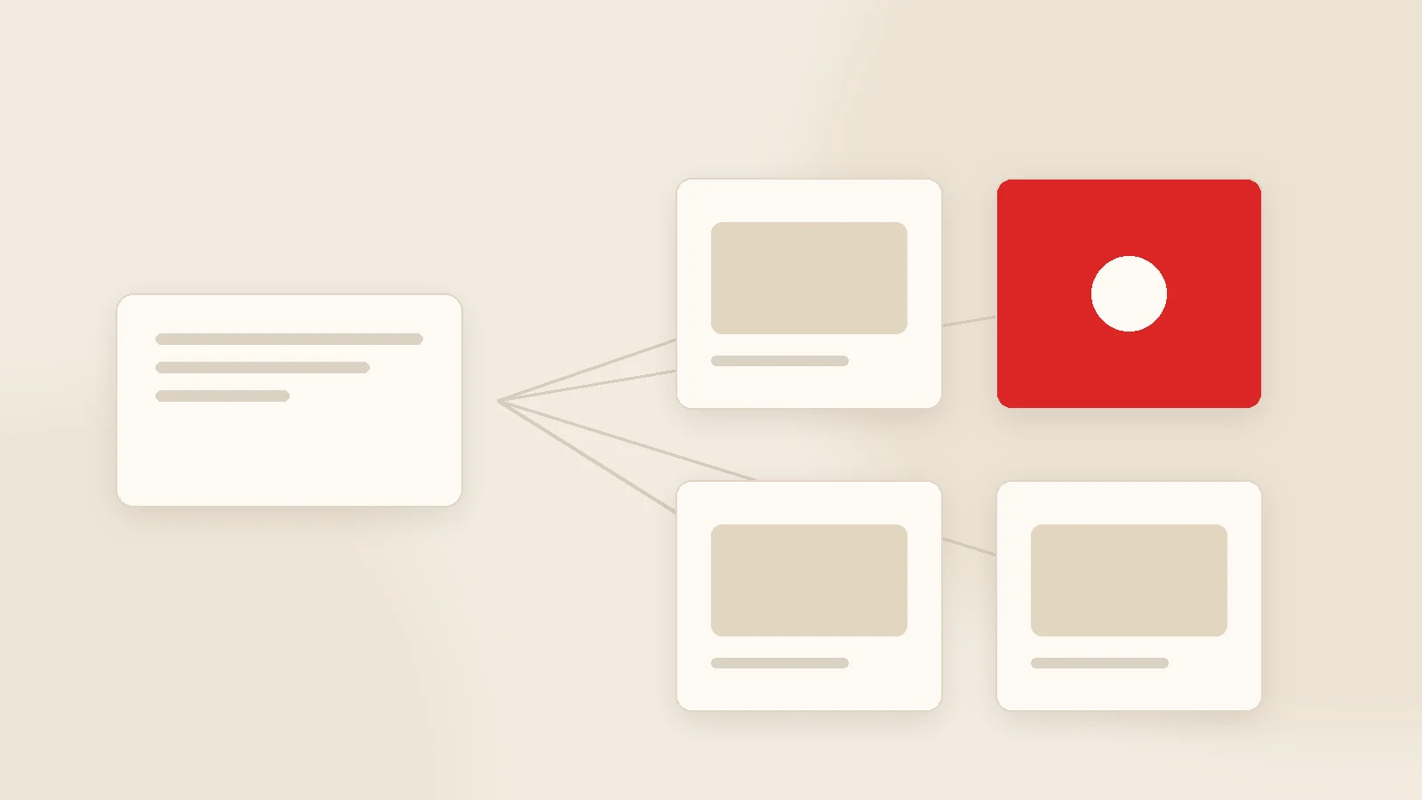 One brief card branching into four image variants, one highlighted in red
