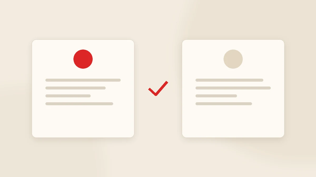 Two panels representing AI and human work with a red tick between them
